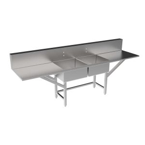 SCUL-120-2B Stainless Steel Scullery w/2 Integral Sink Bowls