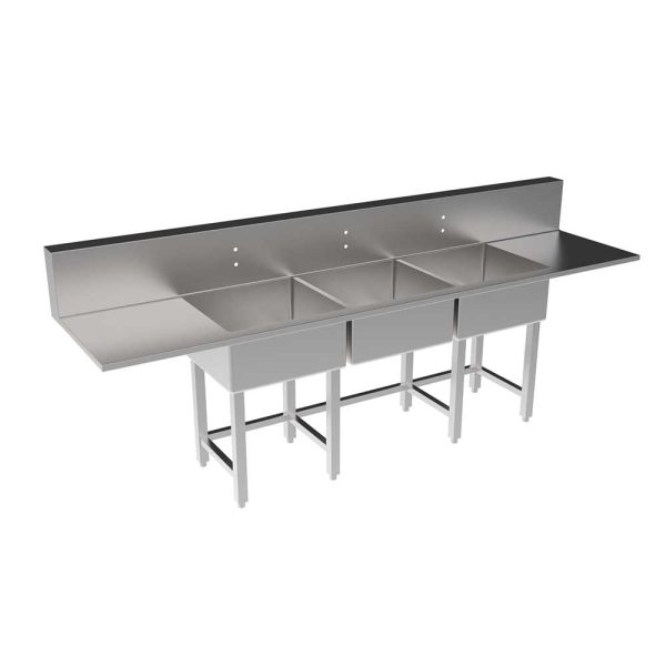 SCUL-120-3B Stainless Steel Scullery w/3 Integral Sink Bowls