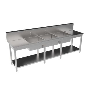 SCUL-120-3B-DLX Stainless Steel Scullery w/3 Integral Sink Bowls