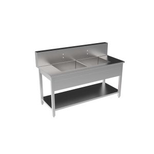 SCUL-72-2B-RFD Stainless Steel Scullery w/2 Integral Sink Bowls