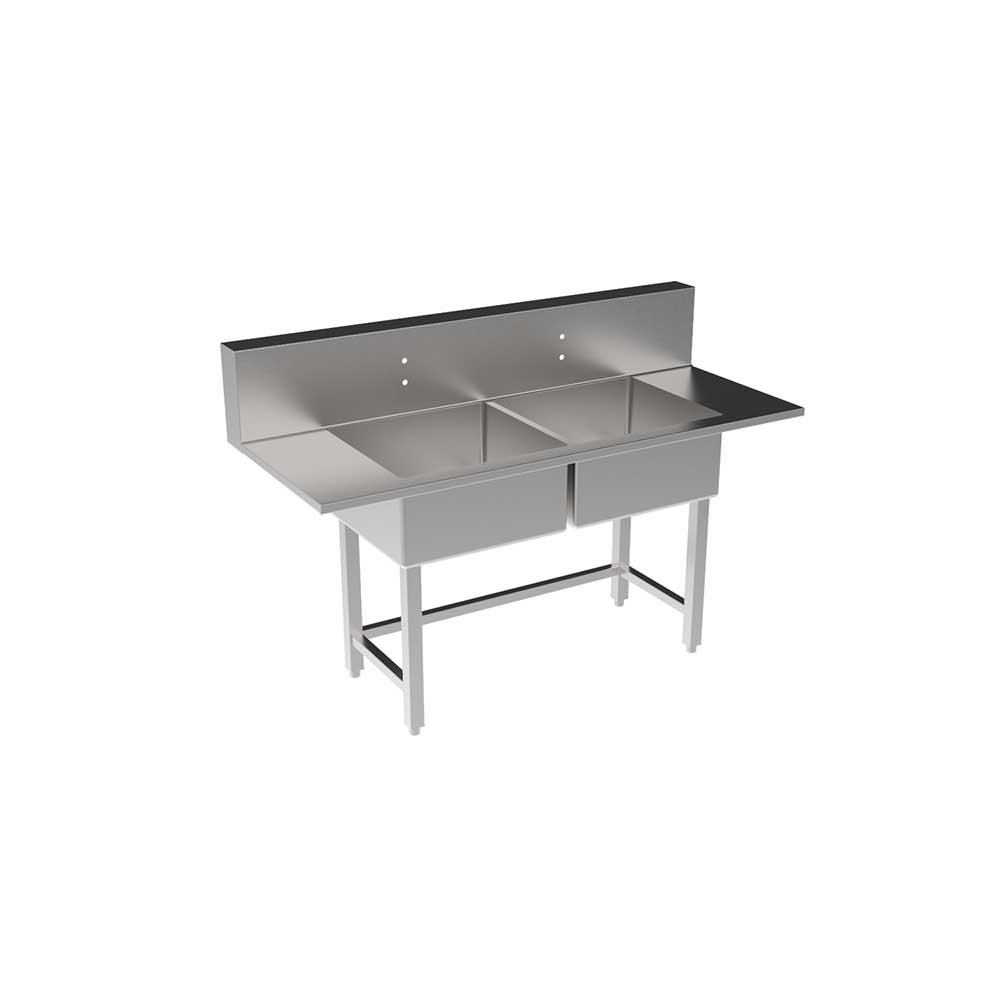 SCUL-72-2B Stainless Steel Scullery w/2 Integral Sink Bowls
