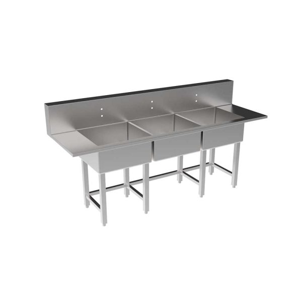 SCUL-96-3B Stainless Steel Scullery w/3 Integral Sink Bowls