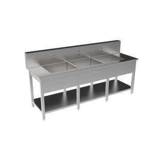 SCUL-96-3B-RFD Stainless Steel Scullery w/3 Integral Sink Bowls