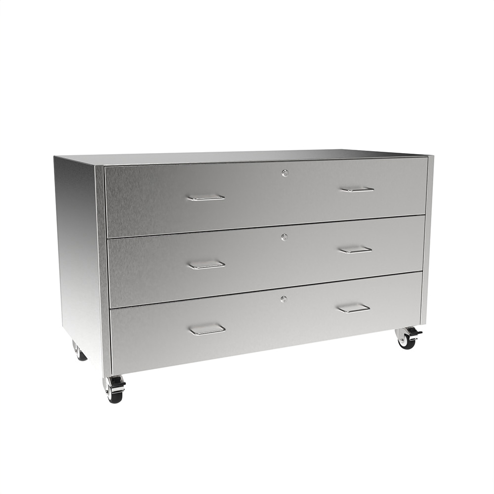 SMC2948-3DW-LK Stainless Steel Sitting Height Mobile Cabinet w/3 Drawer with Locks