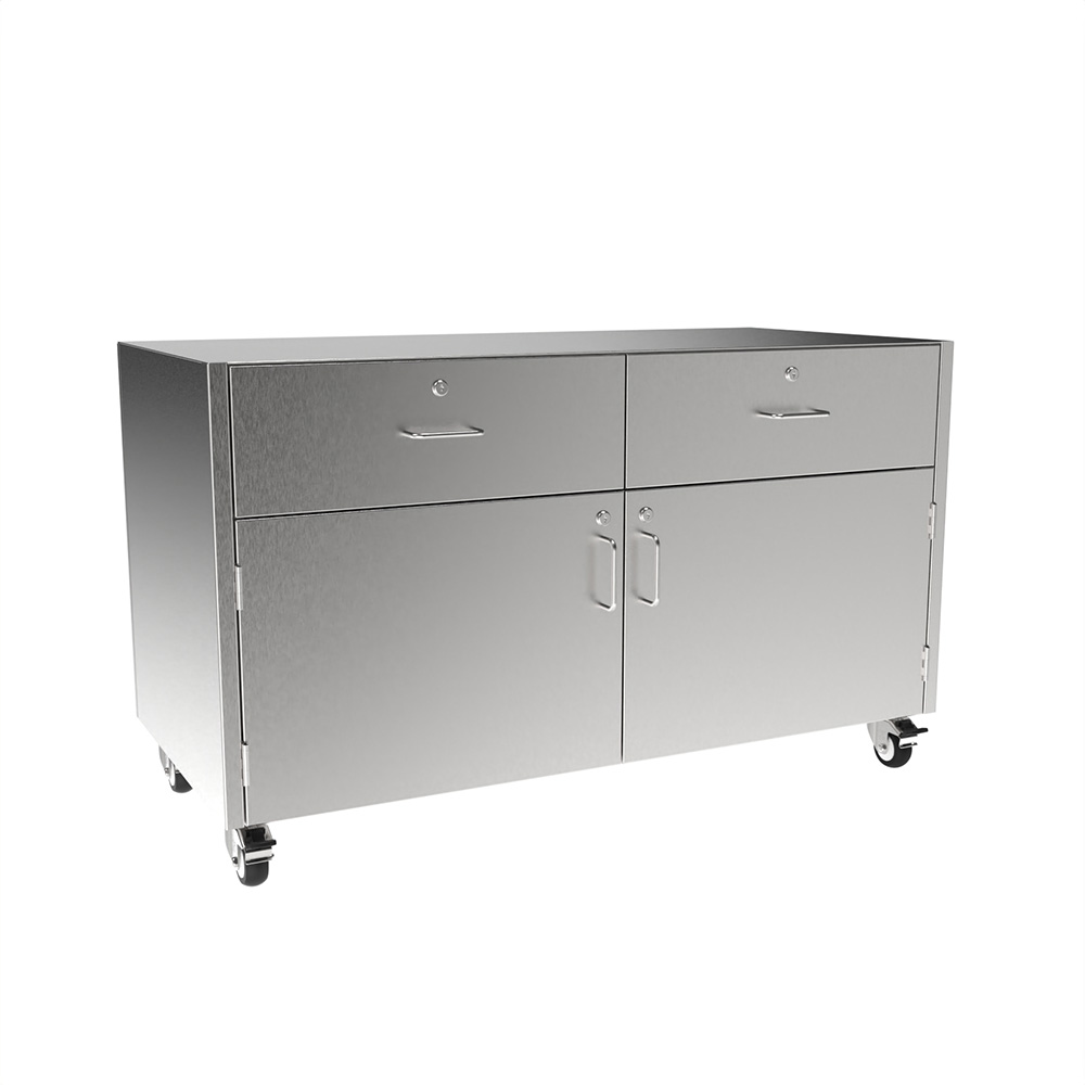 SMC2948-A-LK Stainless Steel Sitting Height Mobile Cabinet w/2 Drawer, 2 Door with Locks